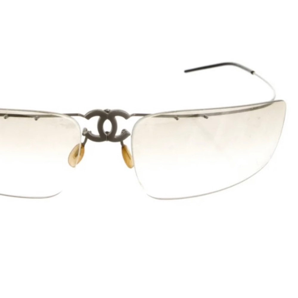Vintage Chanel Shield Sunglasses, Black & Silver Metal, Rimless Gradient Lenses!